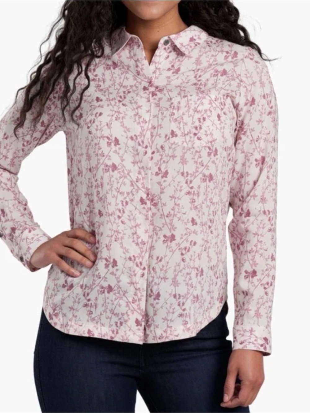 Kuhl Light And White Pink Floral Button-Down Shirt